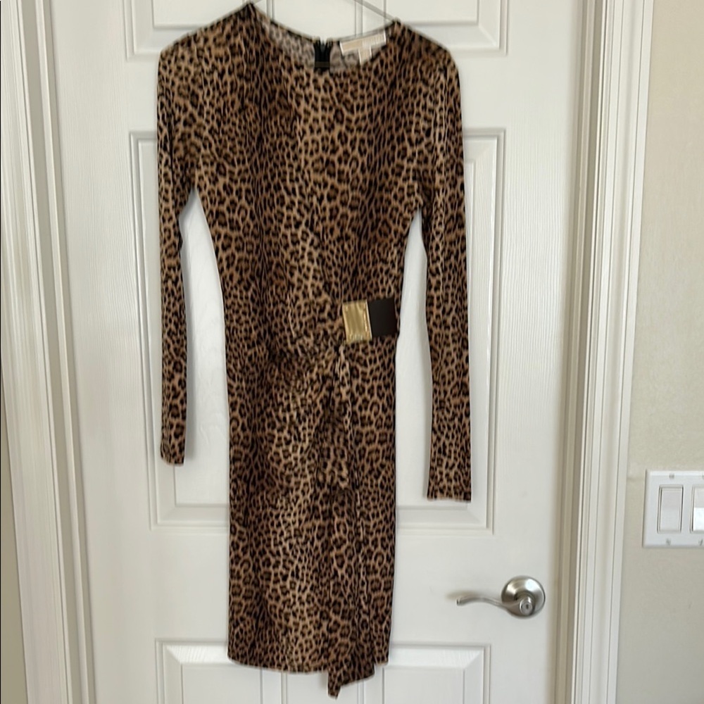 Michael Kors Leopard Print Midi Dress Sz XS